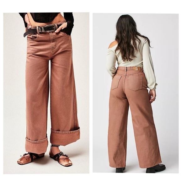 Free People Denim - Free People Women’s High Rise CRVY Gia Sand Dune Wide Leg Jeans